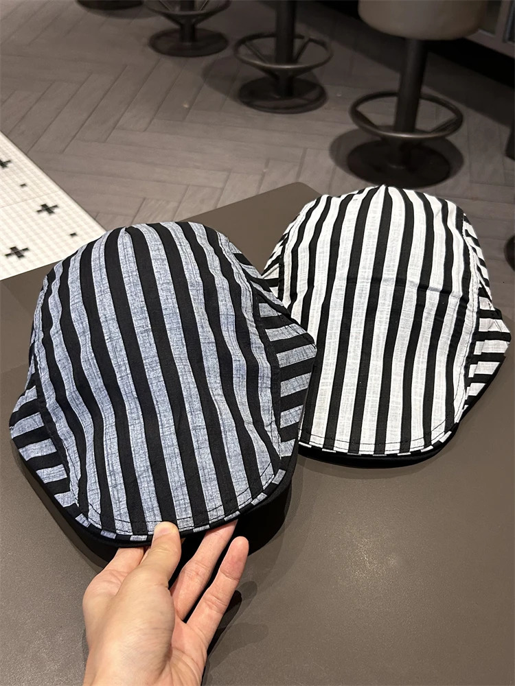 Retro striped forward hat mens and womens summer versatile face cap outdoor casual sun protection hat 250723