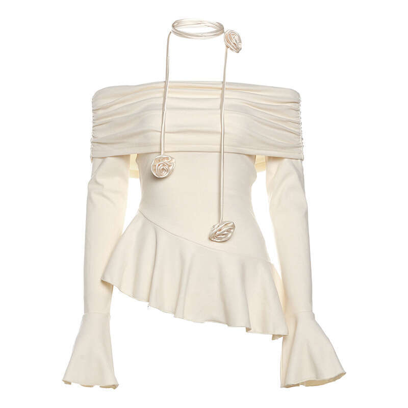2023 Autumn Winter New Women's Street Fashion Solid Color Off-Shoulder Long Sleeve T-Shirt 710