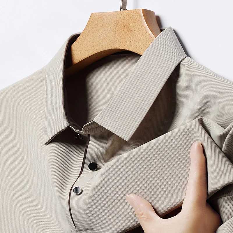 Fashionable Ice Silk Polo Shirt Mens Half Sleeved Casual Top Middle-aged Lapel Pullover Solid Color Short Sleeved Mens T-shirtXJ250725