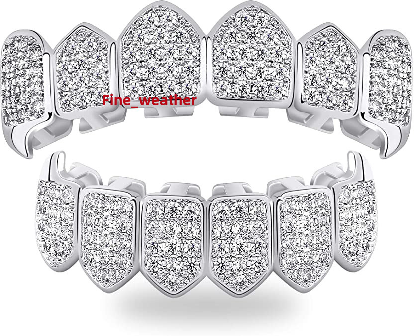14K Plated White Gold VVS Moissanite Grillz Daily Wearing Iced Out Grillz Hip Hop Teeth Blingbling Diamond Grillz 925 Silver