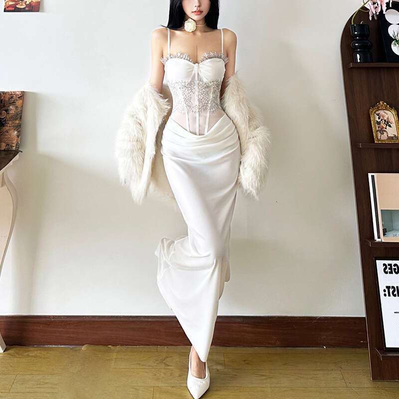2024 Autumn Winter New Women's Solid Color Slim Fit High Waist Fashion Strapless Backless Dress ad2