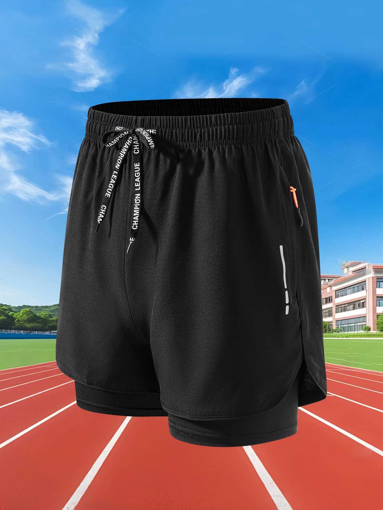 2024 Summer Men Running Shorts Fitness Gym Training 2 in Sports Shorts Quick Dry Workout Jogging Double Deck Shorts W250724