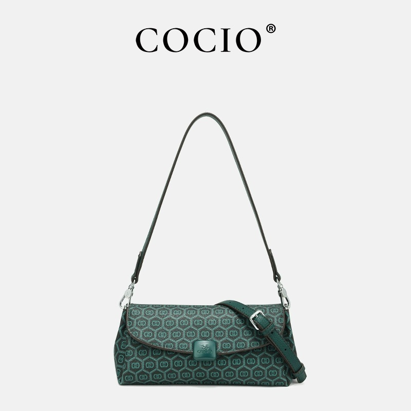 COCIO designer shoulder bag new green underarm bag simple versatile spring and summer vintage Embroidery women's bag