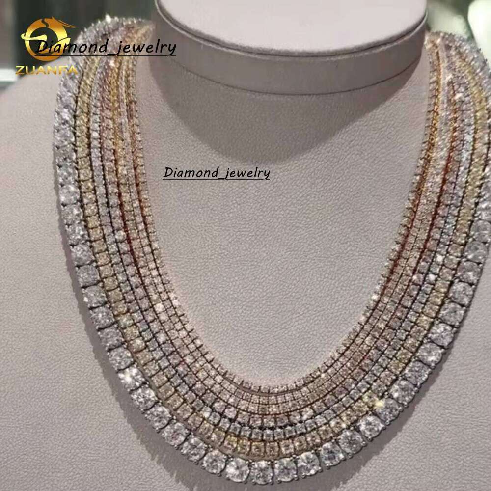 Top Sale S Sterling Sier 10K Real Solid Gold 3Mm Round Brilliant Cut Lab Grown Dia Tennis Chain Necklace
