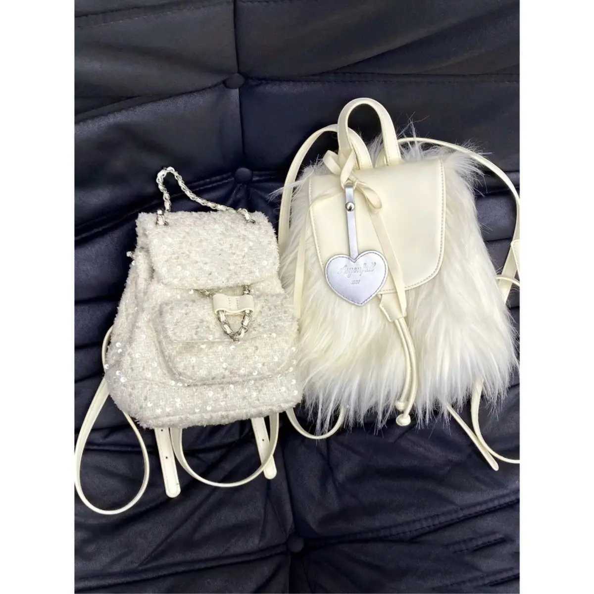 Jiaerdi Fairycore Ahetic White Backpack Wen Versatile Portable Plush Y2k Mochila College Student Harajuku Mini Backpack 2025 Y250724