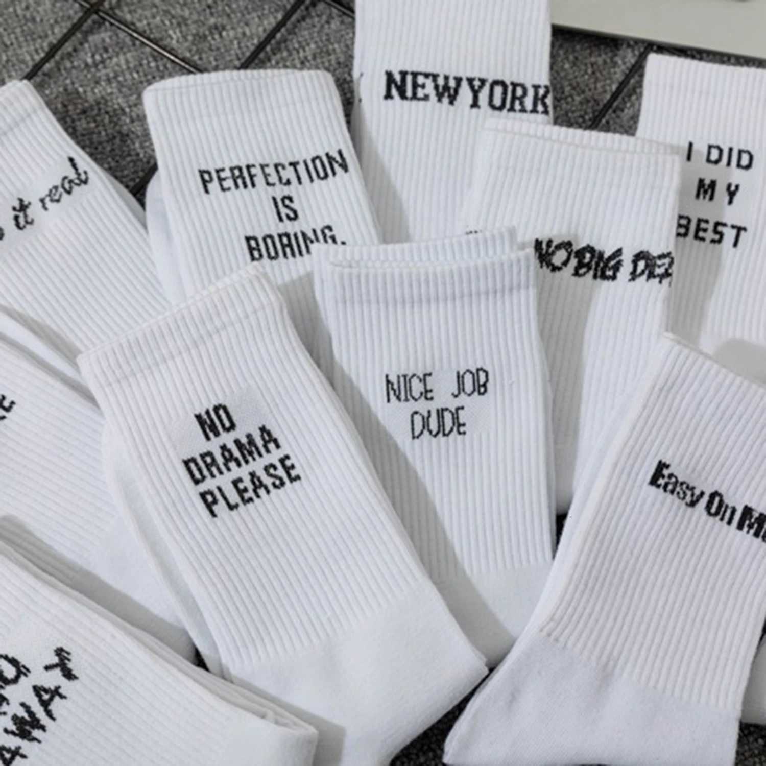 5 Pairs/Set New Women Letter Jacquard Series White Cotton Socks Street Sports Hip Hop Fashion Men Unisex Socks Dropship X250725