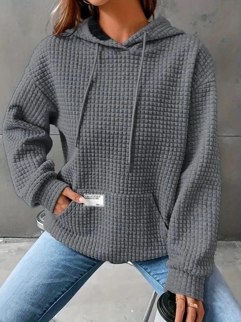 Womens autumn and winter waffle hoodie womens casual sports loose sweatshirt 250725