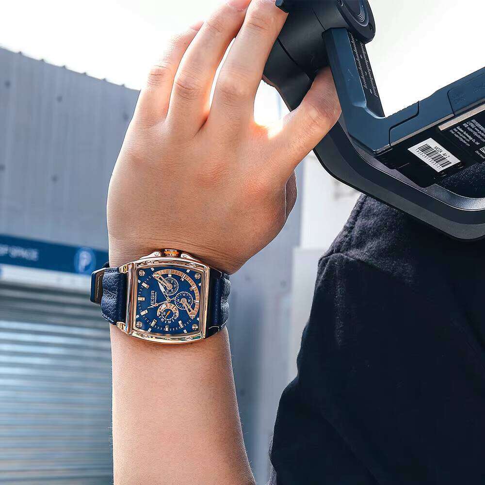 DHwatches MEGIR Men's Tonneau Watch - Chronograph, Luminous, 30M Waterproof, Leather Strap, Sporty Quartz Wristwatch