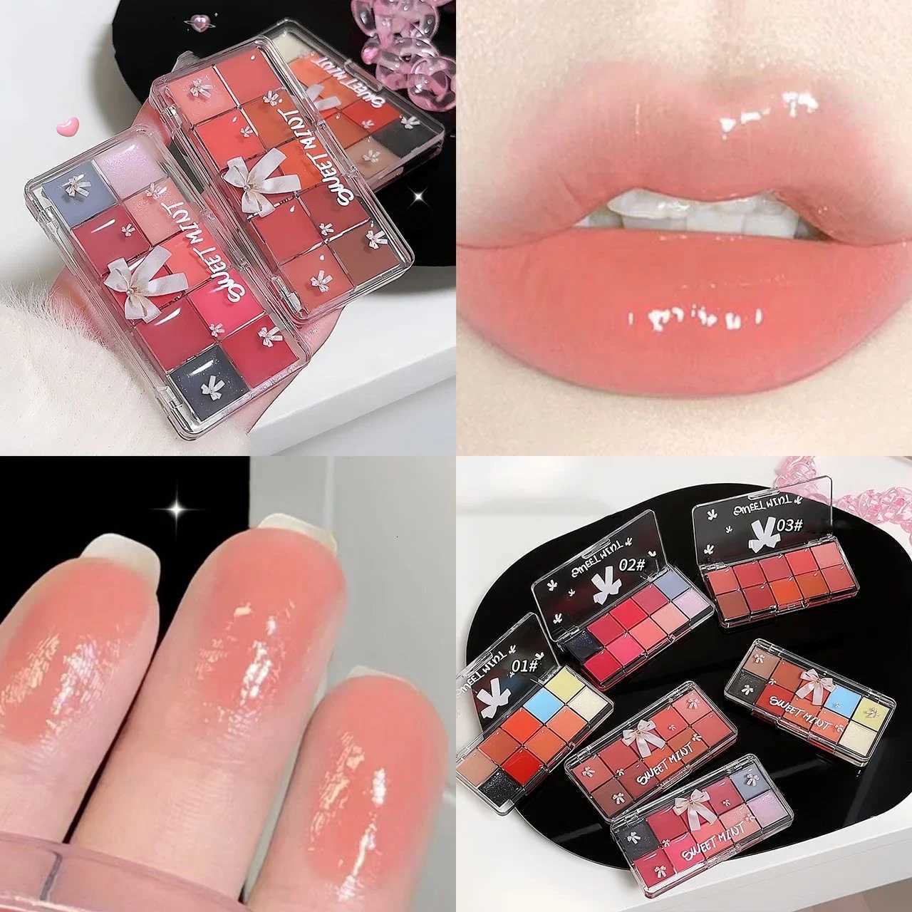 10-Color Lip Jelly Plate Mirror Crystal Lip Gloss Moisturizing Water Glass Red Orange Lip Oil Balm Sexy Plump Makeup PaletteXJ250724