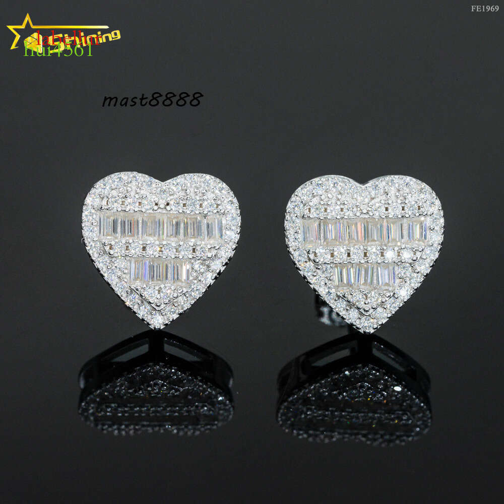 Ready to Ship Hiphop Jewelry Sterling Sier Iced Out baguette Moissanite Dia Stud Screw Back Earrings for Men