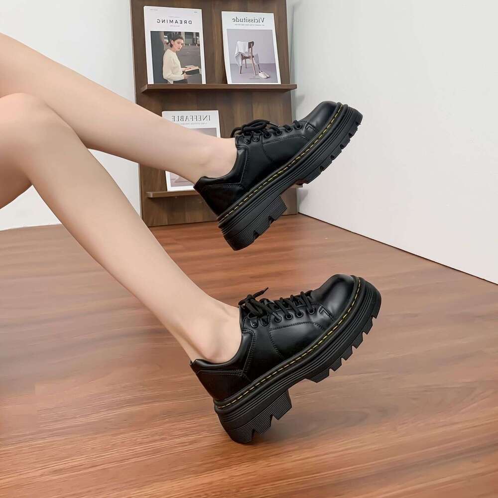 Designer Winter New Thick-Soled Small Height-Increasing Uniform Leather Shoes Petite Women, Korean Style Loafers for Women
