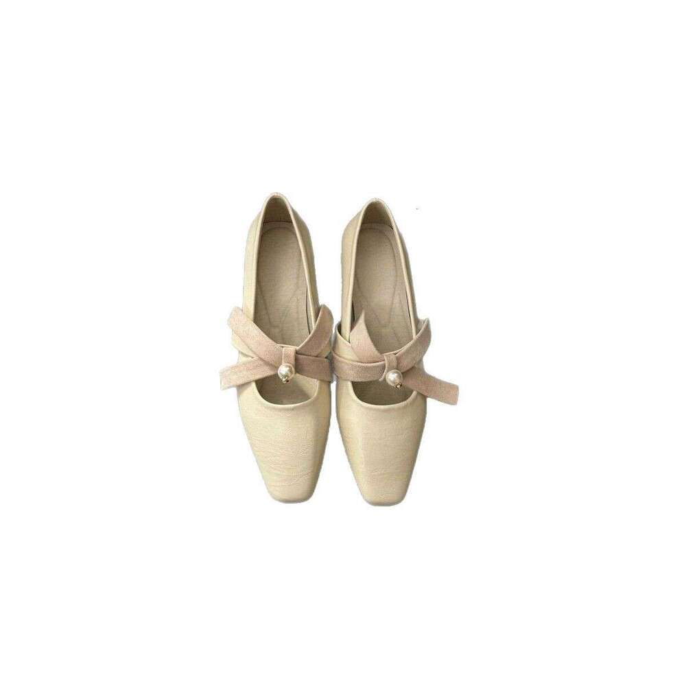 Square Toe Single Women, Chunky Heel, Comfortable French Style High Heels, Elegant Pearl Cross Strap Shoes for Women