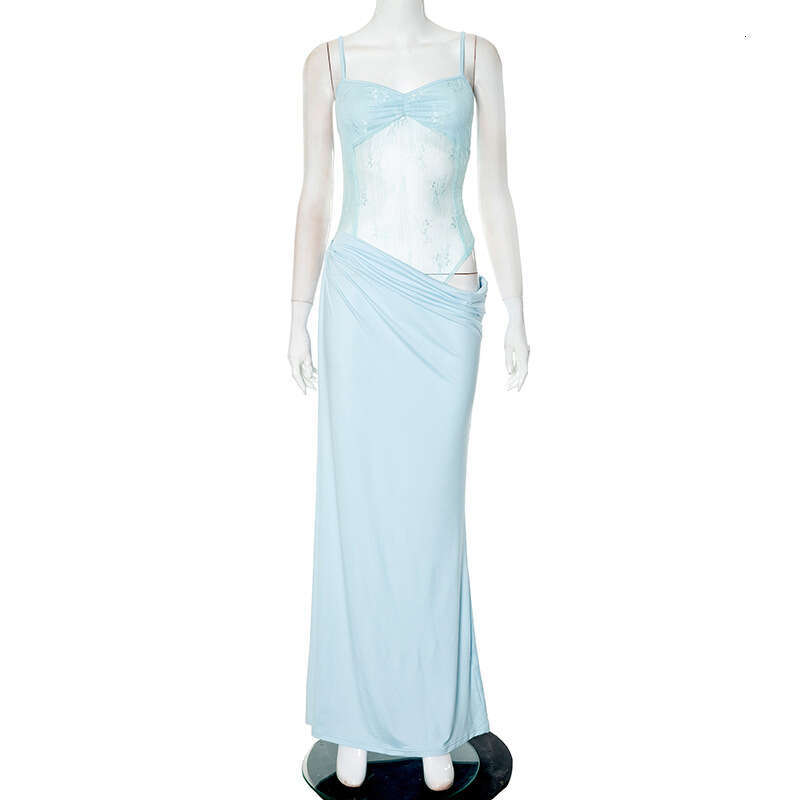 G25ds046 Women's Spring Summer New Solid Color Strap Lace Tight-Fitting Patchwork Dress B5