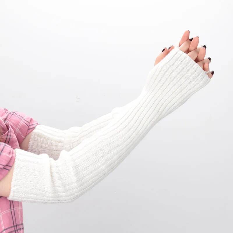 Women Fine Long Knitted Fingerless Over Elbow Arm Warmers Casual Sleeves Punk Soft Female Goth Lolita Accessories Gloves ddmythur