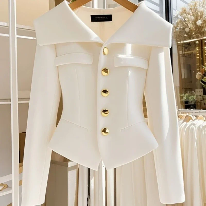 Women's Jackets Luxury High-end White Jacket Autumn Turndown Collar Short Tops Office Lady Blazer Button Women Clothing Trend Design