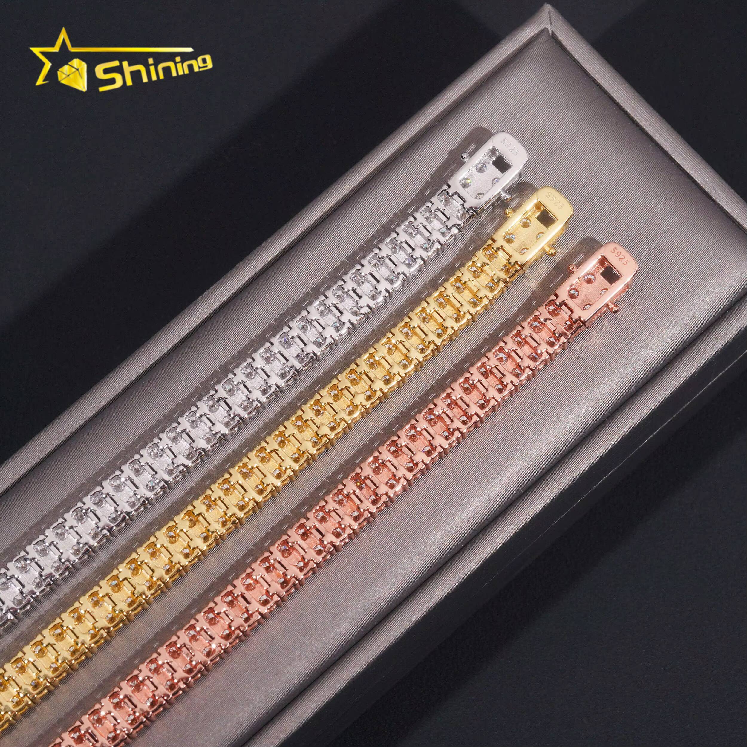 2rows Moissanite 6.6mm Tennis Bracelets 18K Gold Plater Fine Jewelry Sterling Silver Tennis Chain Bracelet Hot Sale Design