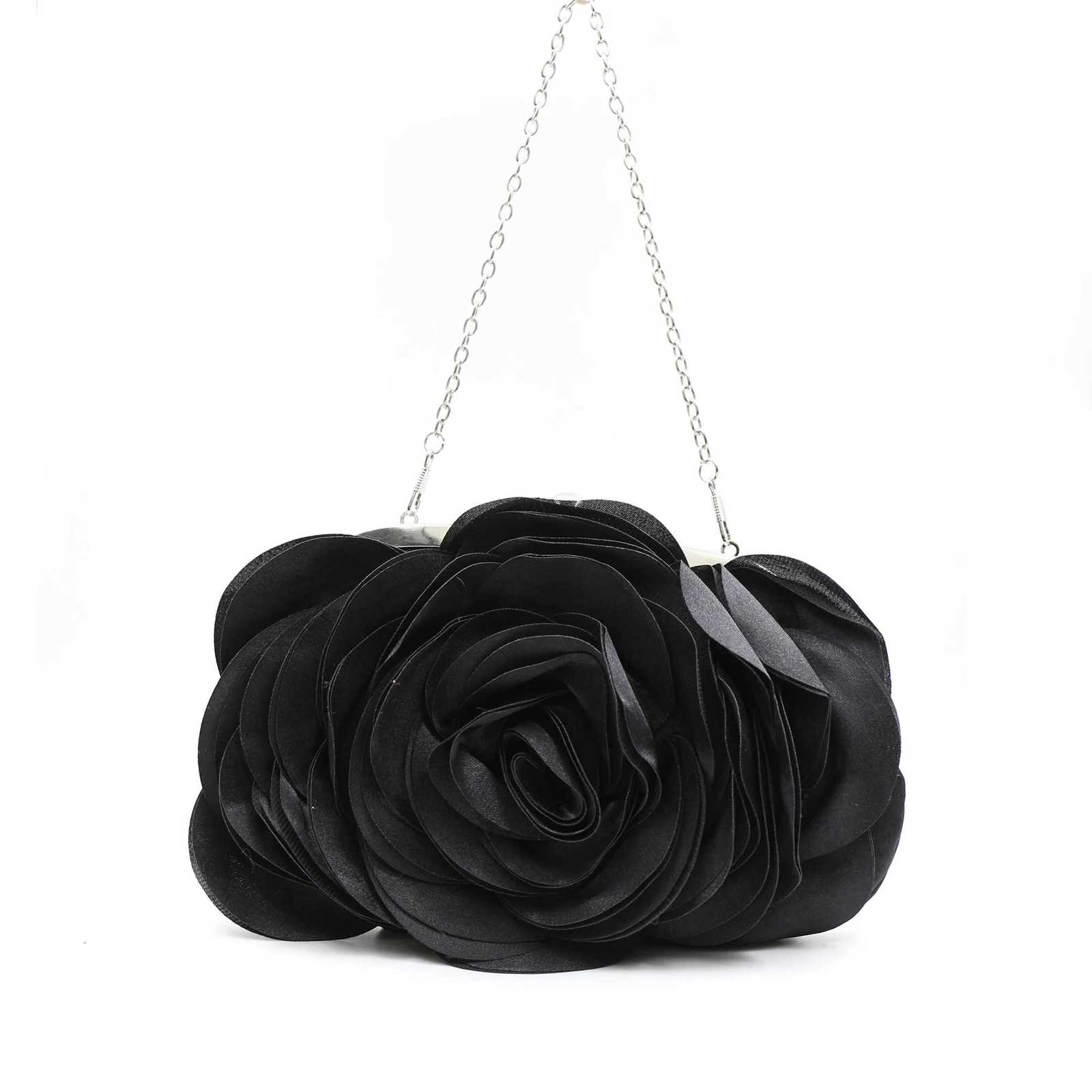 gorgeous and elegant stereo rose flower pure color satin petal womens clutch bag bridal bag party dance bag Y250725