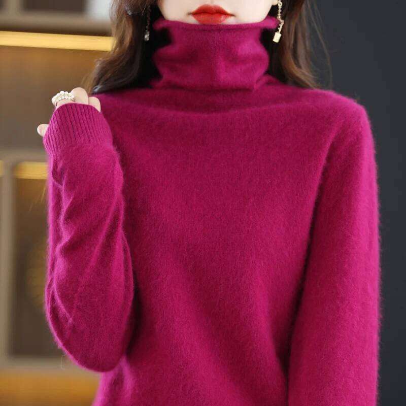 2024 Autumn/Winter New Mink Cashmere Women's Sweater Stacked Hoodie Loose Large High Collar Knitted Warm Long Sleeve MDNG
