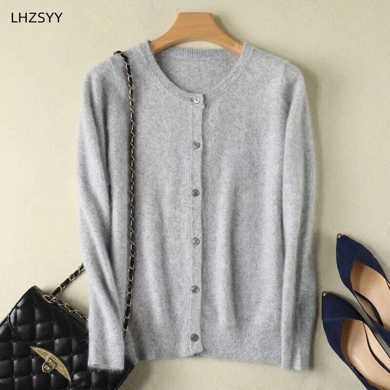 Women Cardigan Large Size Warm Pure Mink Cashmere Sweaters O-Neck Loose Coat Female Sweater Ladies' Jacket Solid Knit Cardigans MDNG