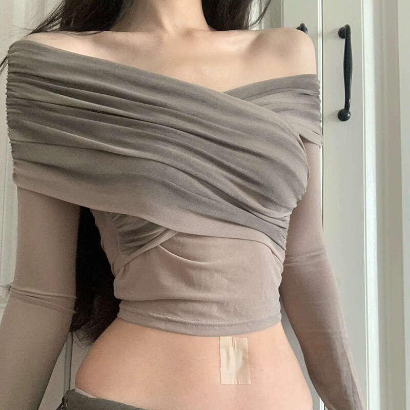 2023 Autumn Winter Street Fashion Sexy Off-Shoulder Long Sleeve Crop Top for Women 786