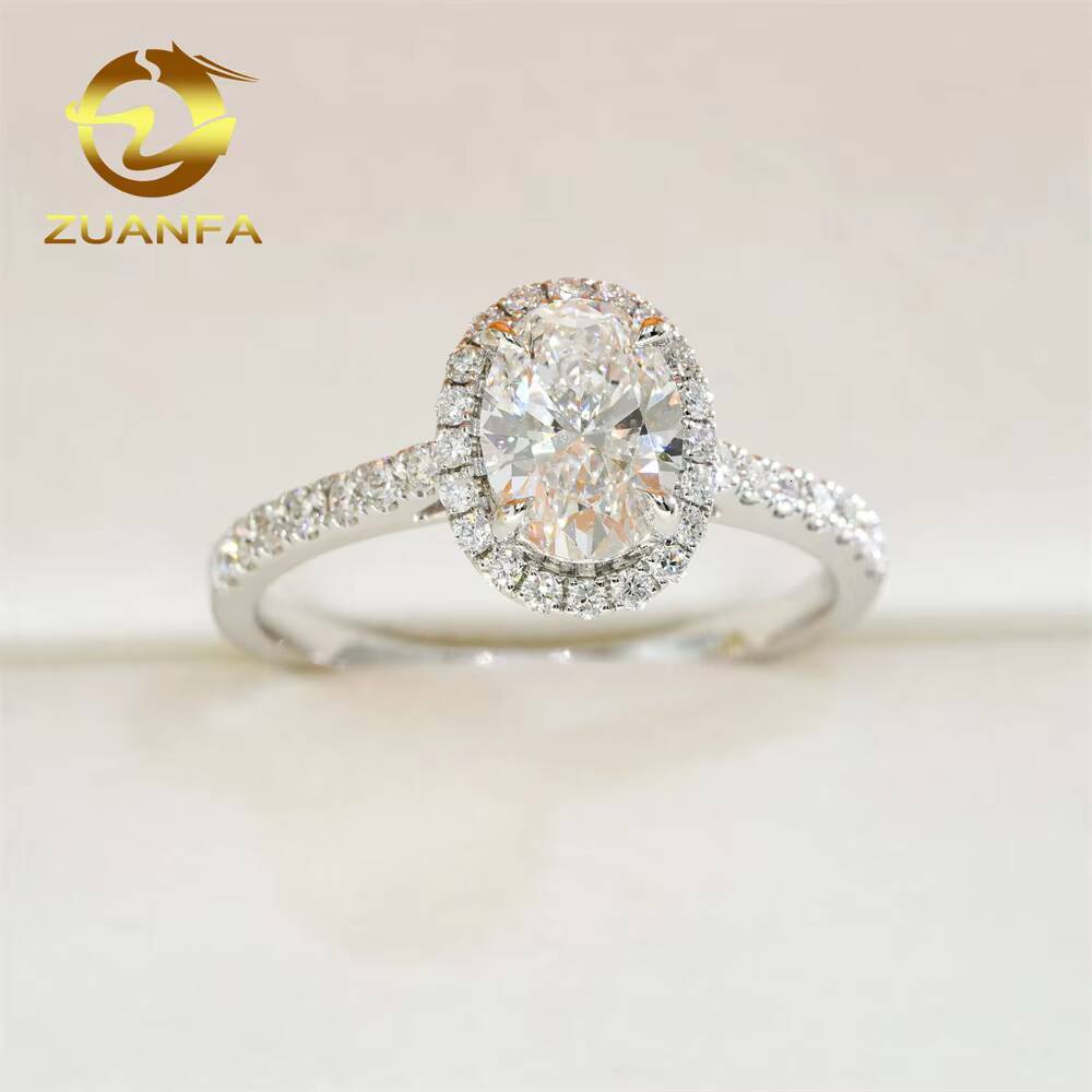 Zuanfa Luxury Women Wedding Jewelry Hola Ring Band for Engagement 14K White Gold Lab Grown HPHT CVD Diamond Ring