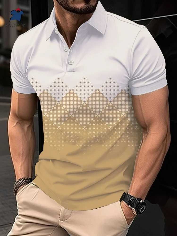 Retro Geometry Polo Shirt For Men Colorful Stripes Pattern 3D Printed T-Shirts Summer Loose Lapel Top Button Short Sleeve Tees XJ250725