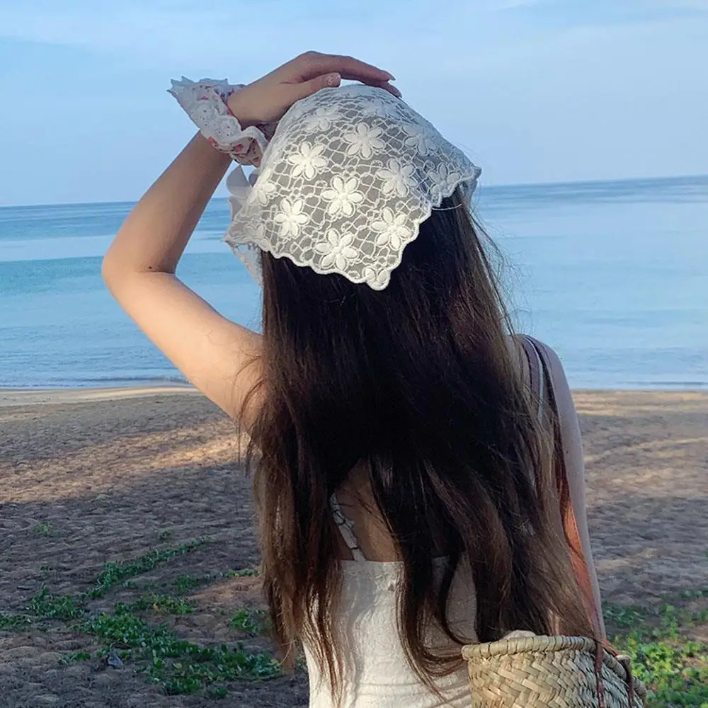 Triangle Lace Scarf Long Ribbon Scrunchie Turban Headscarf Embroidery Floral Lace Wraps Y2K Elegant Countryside Style Hair Scarf 250723
