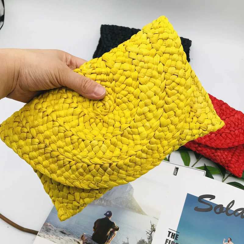 Corn Husk Weave Dinner Clutch Bag Womens Fashion Simple Solid Straw Large Purse Woman Summer Casual Va ion Ladies Wallet 2025 Z250725