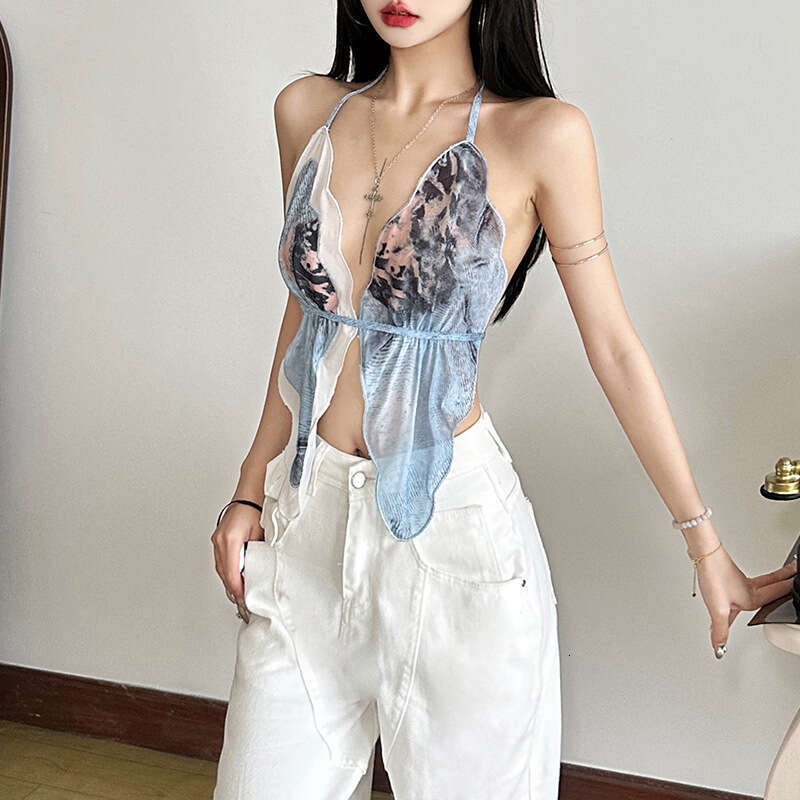 2025 Summer New Halter Neck Crop Sleeveless Tube Top Slimming Sexy Irregular Small Camisole 726