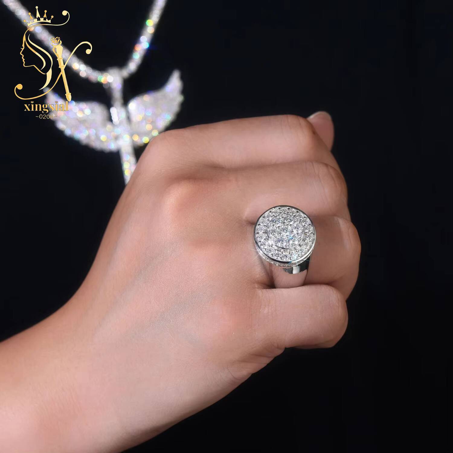 Hot Sell Pass Diamond Test 925 Sterling Silver Iced Out VVS Moissanite Ring for Men Custom HipHop Luxury Moissanite Diamond Ring