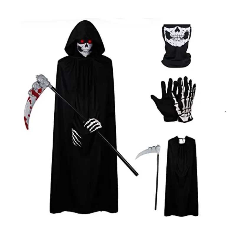 2025 Halloween cosplay costume Grim Reaper terrifying skeleton costume for children adult Grim Reaper ghost robe and sickle Z250725