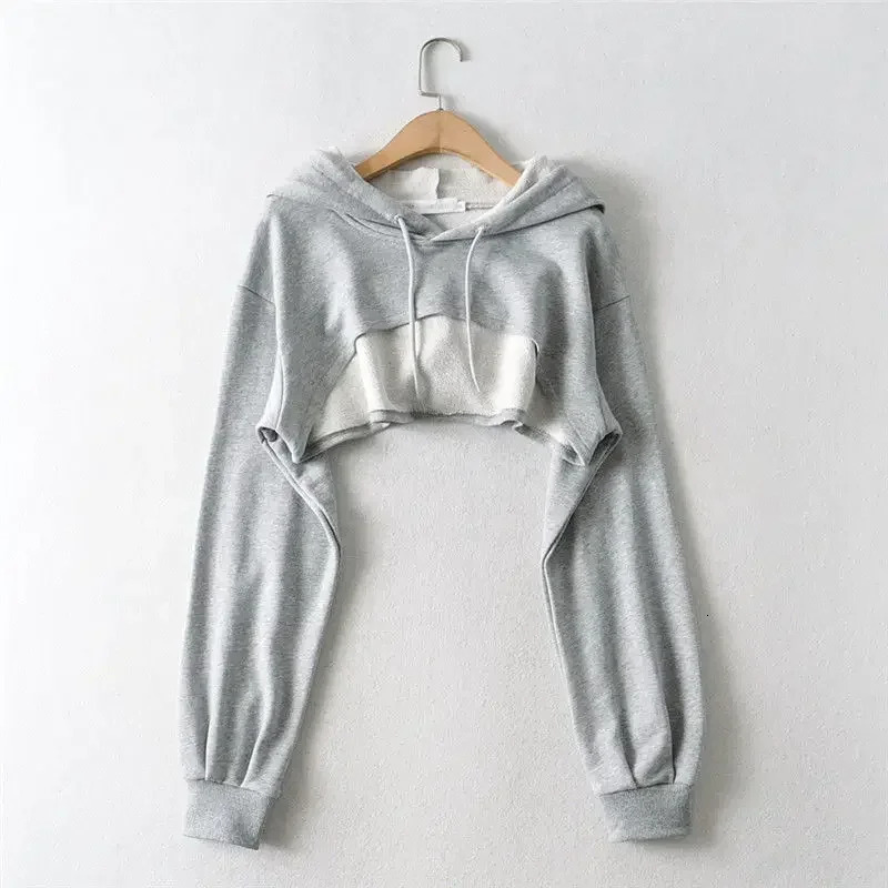 Hoodie Female Personality Irregular Crop Ultra Short Style Long Sleeve Top Drop Sweatshirt Y2k Clothes y250725