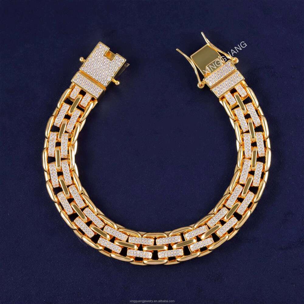 Hip Hop Style 10mm Wide Men Real Gold Plated S Sterling Sier VVS1 Moissanite Dia Cuban Bracelet