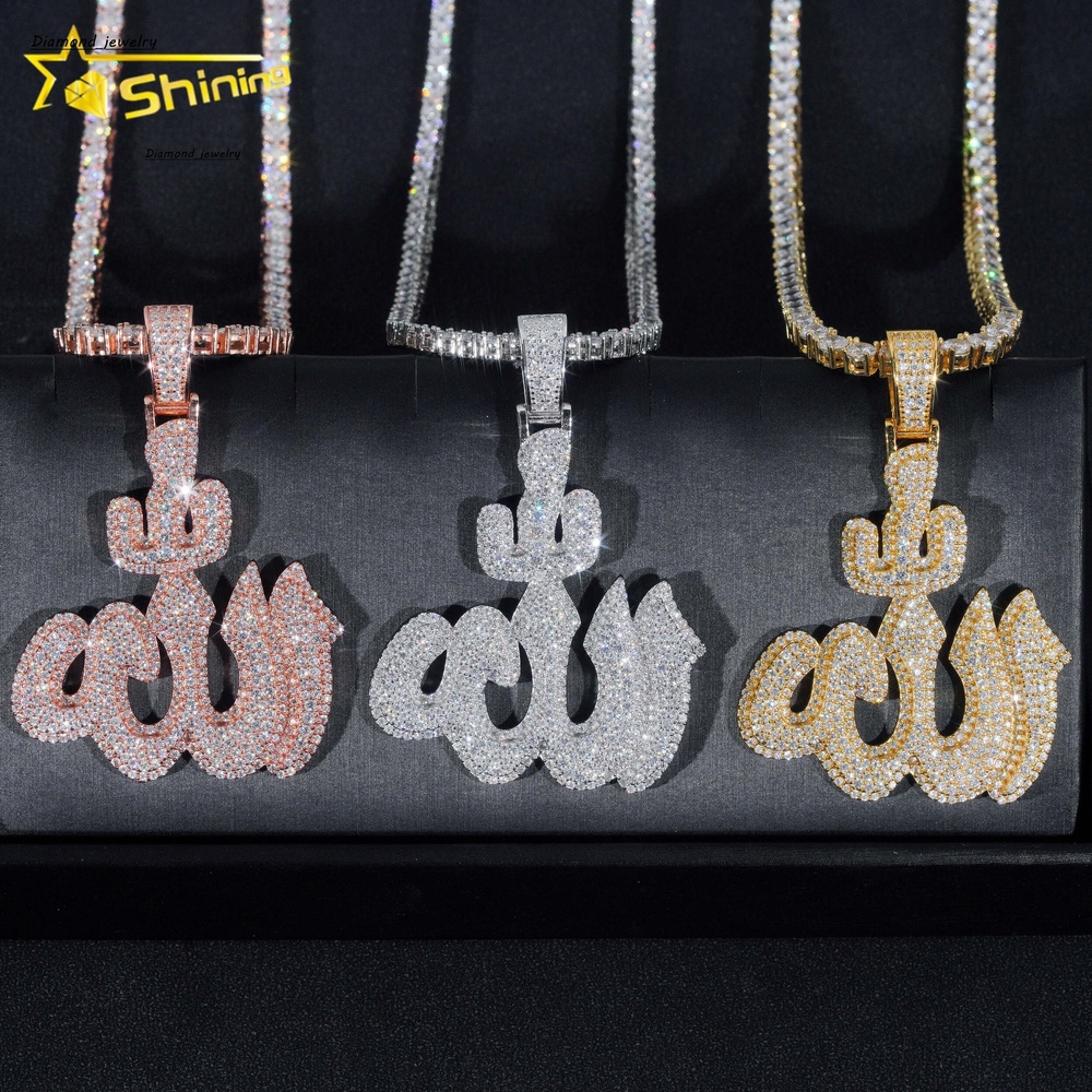 GRA Fine Jewelry 925 Sterling Silver Gold Plated Diamond Iced Out Hip Hop Jewelry Custom Moissanite Pendant Allah Pendant
