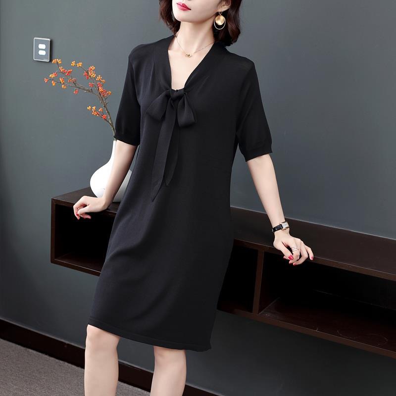 DR215 New summer short-sleeved dress for women, loose and slim, medium-length A-line skirt