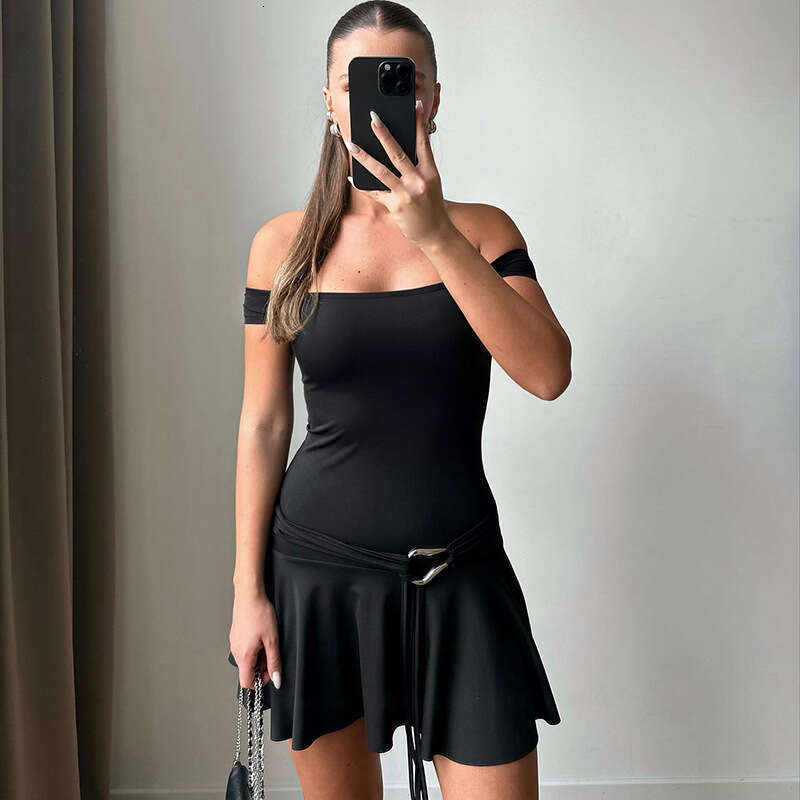 Yds182 Women's Summer New Solid Color Sleeveless Off-Shoulder Tube Top Short Ruffle Dress B5