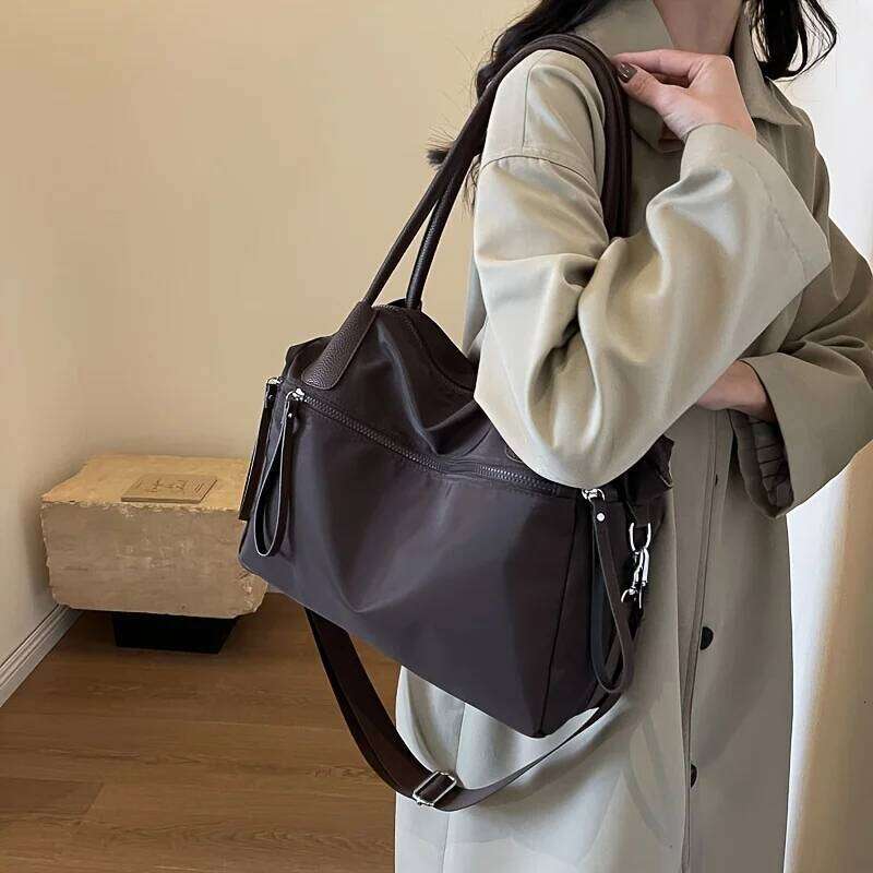 Vintage Nylon Women Large Capacity Waterproof Shoulder Bag Daily Commuting Handbag