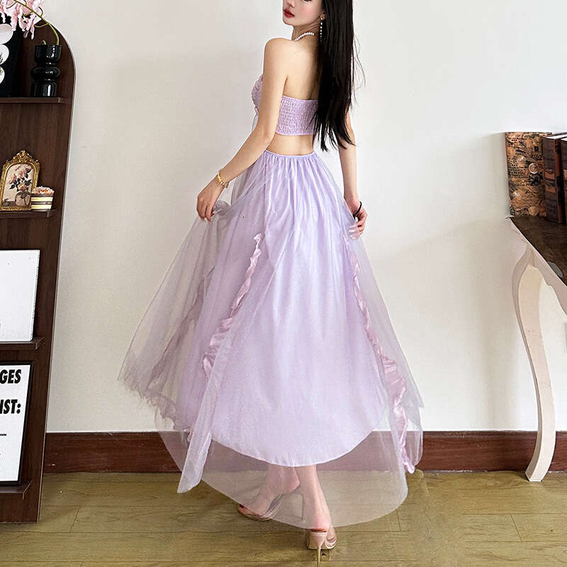 2025 Spring New Women's Solid Color Slim Fit High Waist Fashion Off-Shoulder Tube Dress 6e4