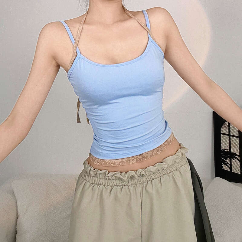 2025 Spring New Women's Solid Color Slim Street Style Fashion Camisole Mesh Two-Piece Set Vest cdd
