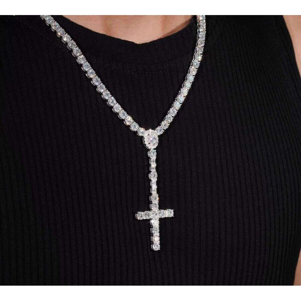 New Premium Jewelry Sterling Sier Fashion 5mm Ice Out Silicon Stone Chain Cross Tennis Necklace
