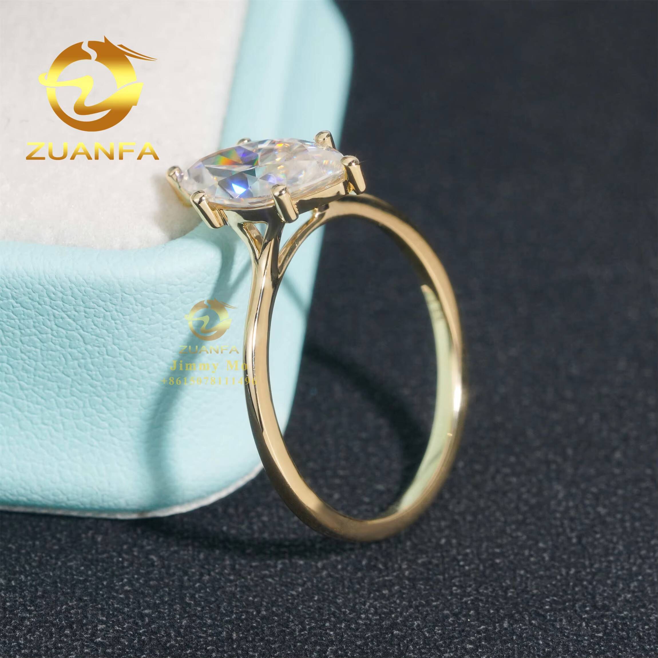 14k Yellow Gold 6*12mm 2ct Marquise Moissanite Diamond Engagement Wedding Solitaire Ring Women With GRA Certificate