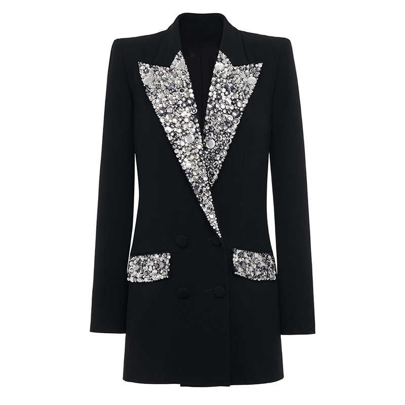 Women Suits Luxury Diamond Mid-length Tuxedos Customized Handcrafted Suit Jacket