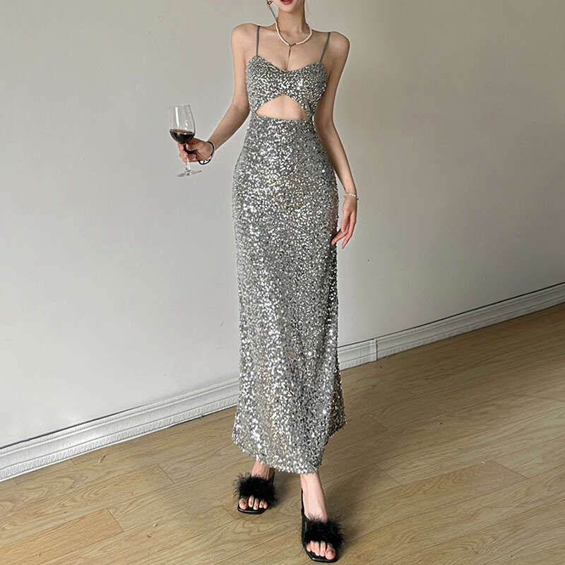 2024 Spring Summer New Women's Solid Color Slim High Waist Fashion Strap Sexy Backless Dress 97d
