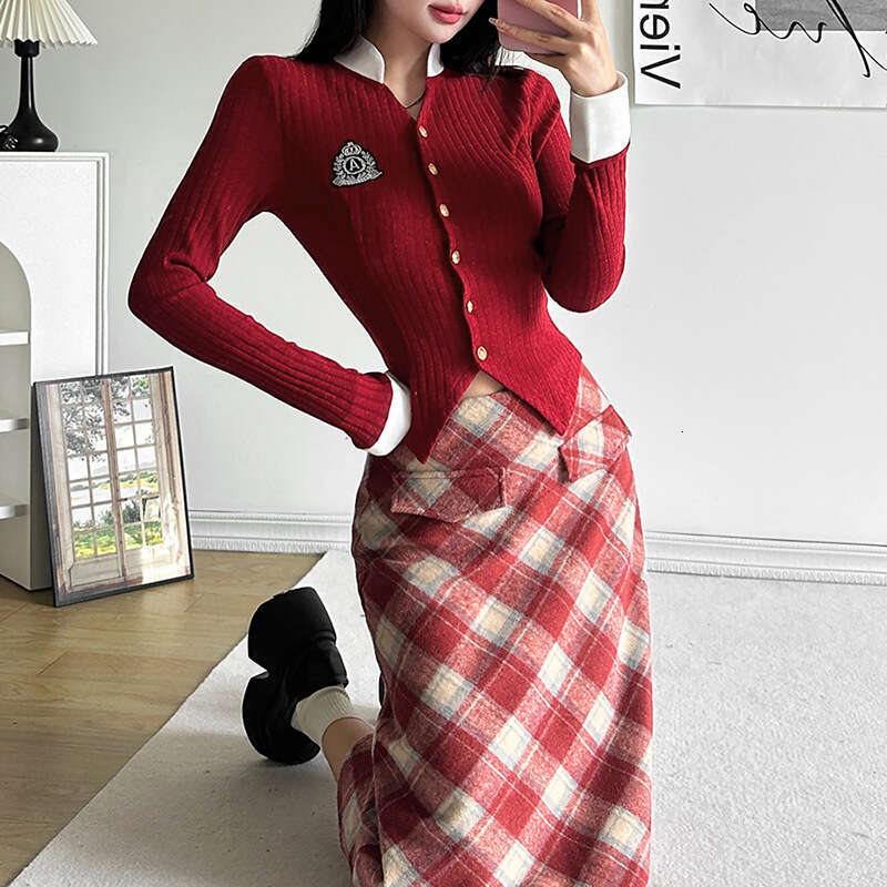 Women's Clothing 2023 Autumn Winter New Long Sleeve Turn-Down Collar Cardigan T-Shirt High Waist Bodycon Short Skirt for Women c4b