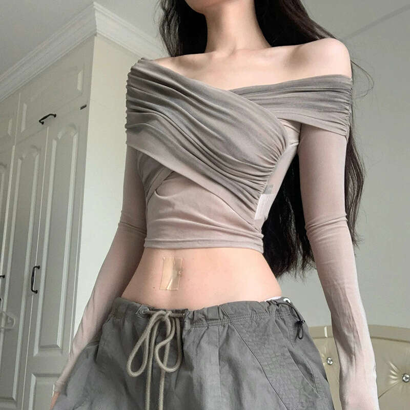 2023 Autumn Winter Street Fashion Sexy Off-Shoulder Long Sleeve Crop Top for Women 786