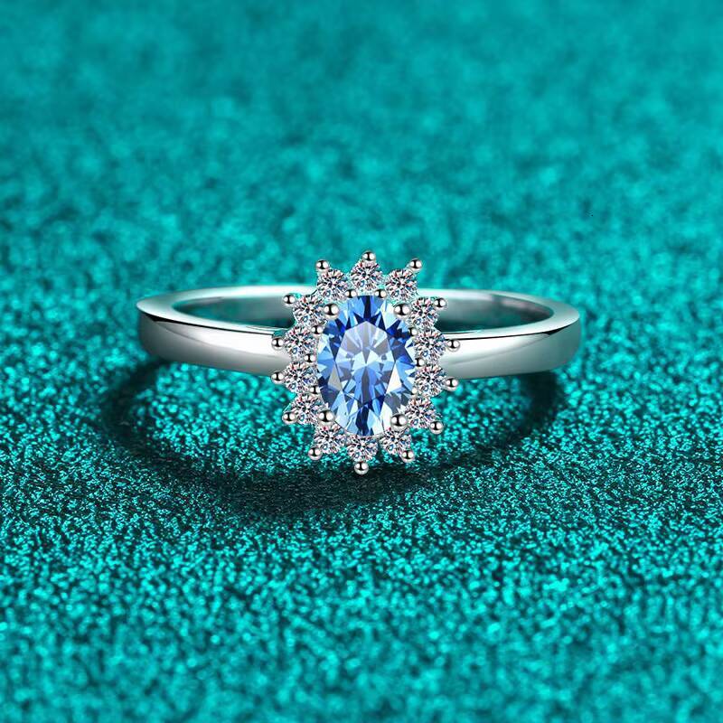 Blue Color Elegant Wedding Jewelry Diamond Moissanite Rings Solid 925 Sterling Silver for Women
