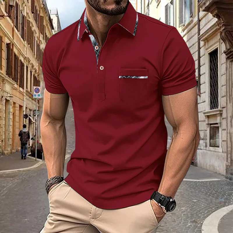 Summer New Mens Short Sleeve Polo Shirt Half Zipper Color Block Pocket Polo Shirt Fashion Casual Polo Collar ShirtXJ250725