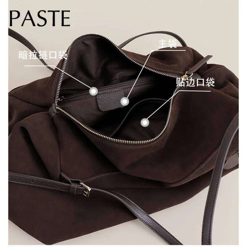 Luxurious designer European American Style 100% Natural Suede Cow Leather Tote Huge and Lazy Commuting Nubuck Winter Handbag Camel