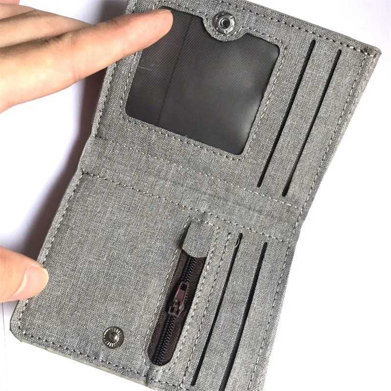 Canvas Mens Money Clip Short Trifold Wallet With Zip Coin Purse Fashion Student Casual Money Clip Card Bag Z250725
