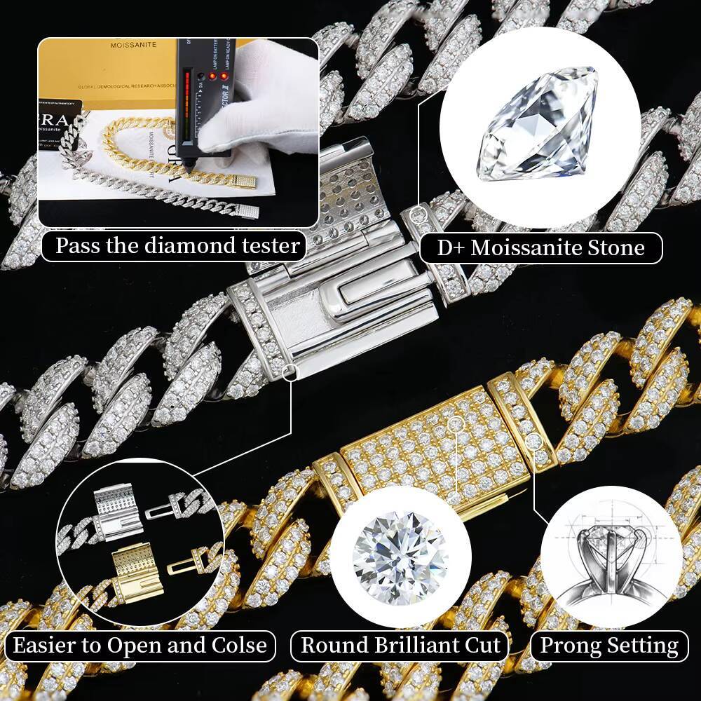 Wholesale 925 Silver VVS Moissanite Chain Iced Out Hip Hop Cuban 8mm Bracelet Jewelry with GRA Certificate